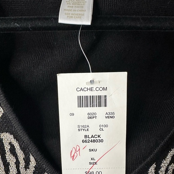 Caché Black Cold Shoulder Metallic Knit Sweater Dress | Size XL - Picture 7 of 9